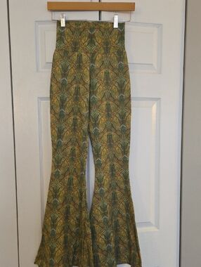 High-Rise Green & Yellow Paisley Flare Pants